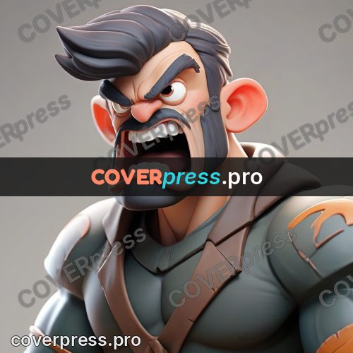 3d character illustration: muscular man shouting with fists