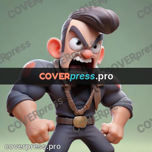 3d character illustration: muscular man shouting with fists