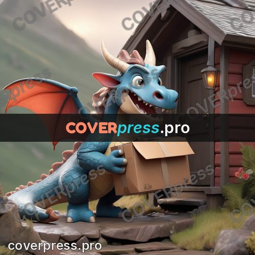 3d character illustration: dragon holding a parcel