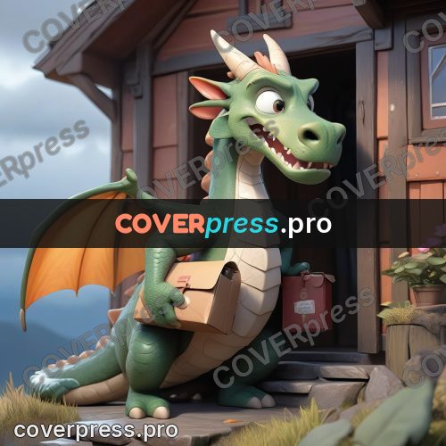 3d character illustration: dragon holding a parcel