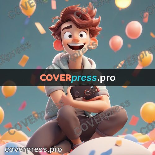 3d character illustration: boy with a gamepad in confetti