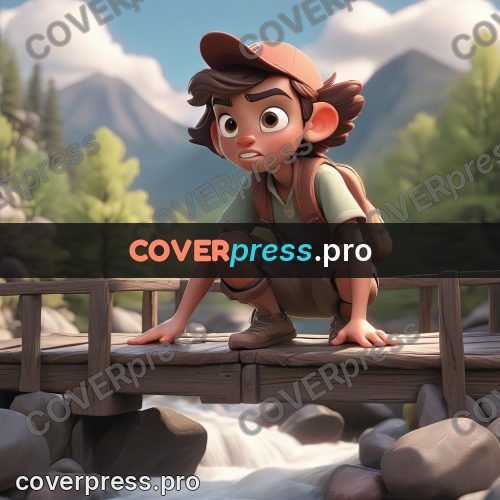 3d character illustration: teenager on a wooden bridge