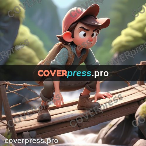 3d character illustration: teenager on a wooden bridge