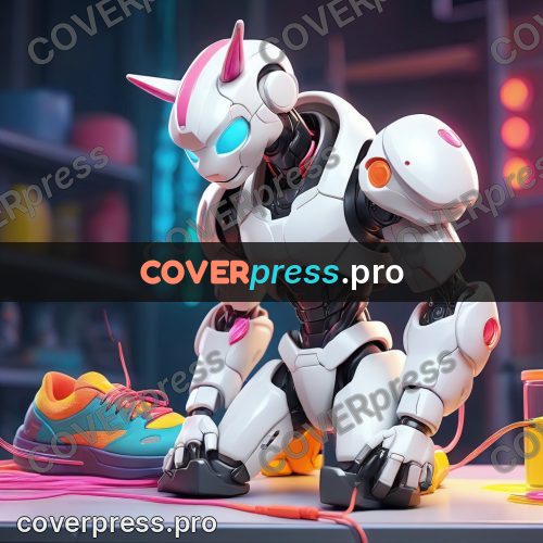 3d character illustration: white robot by the sneakers