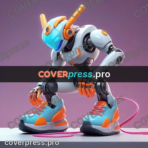 3d character illustration: white robot by the sneakers