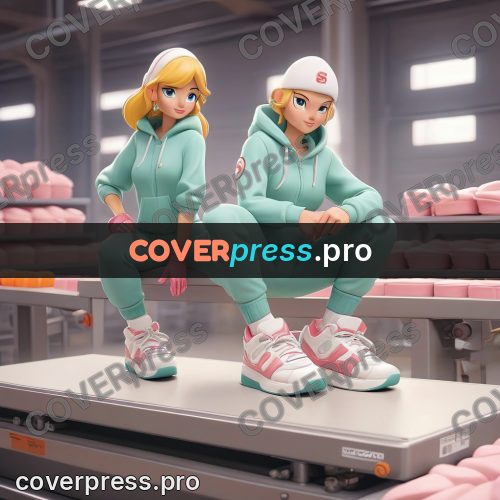 3d character illustration: sneakers on a conveyor belt