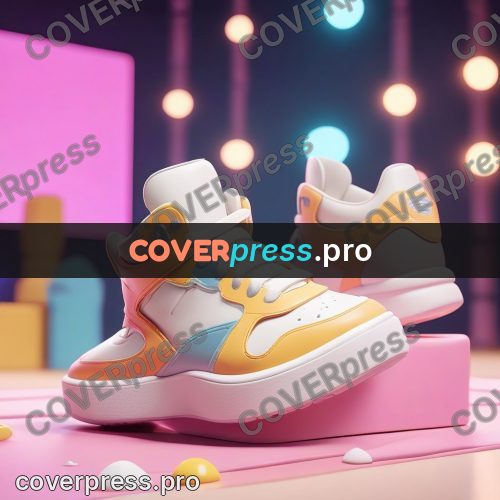 3d character illustration: sneakers on a pink podium
