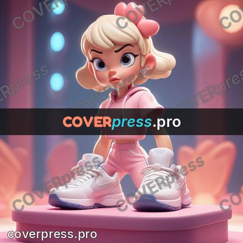3d character illustration: sneakers on a pink podium