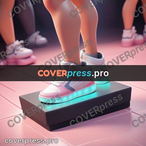 3d character illustration: sneakers on a pink podium
