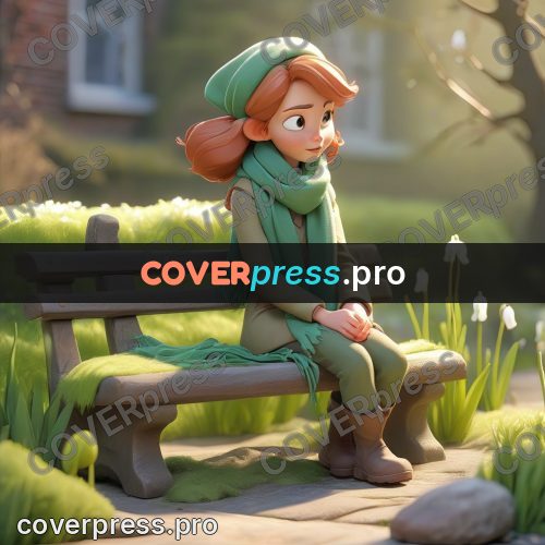 3d character illustration: girl on a bench in greenery