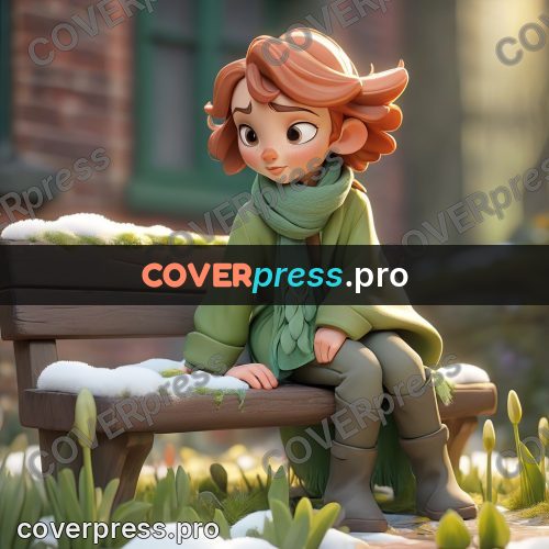 3d character illustration: girl on a bench in greenery