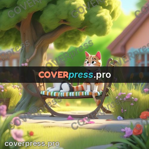 3d character illustration: bench with cats in a garden