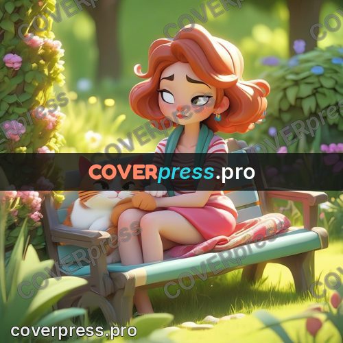3d character illustration: bench with cats in a garden