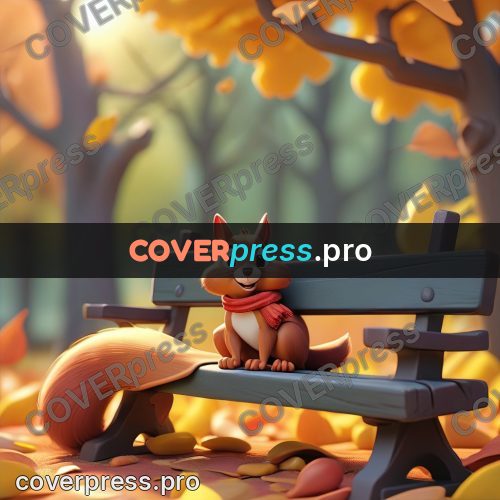3d character illustration: animal on a bench in leaves