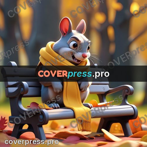 3d character illustration: animal on a bench in leaves