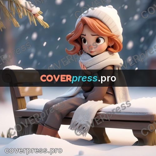 3d character illustration: girl on a snowy bench