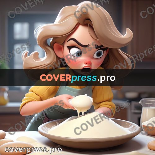 3d character illustration: girl with flour in a kitchen