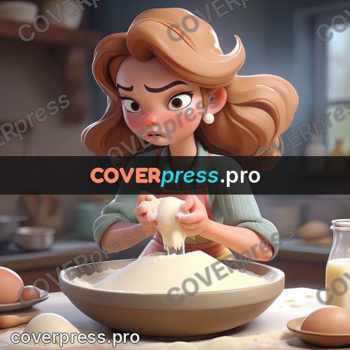 3d character illustration: girl with flour in a kitchen