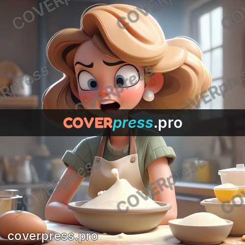 3d character illustration: girl with flour in a kitchen