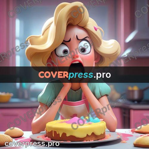 3d character illustration: girl looking at a cake