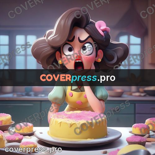 3d character illustration: girl looking at a cake