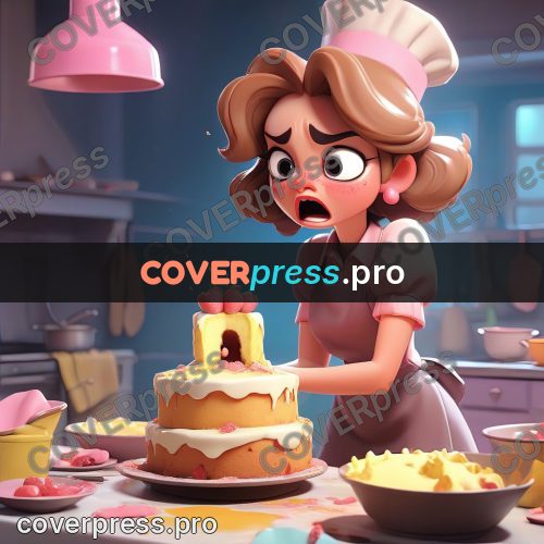 3d character illustration: girl looking at a cake