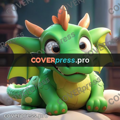 3d character illustration: green dragon on a bed