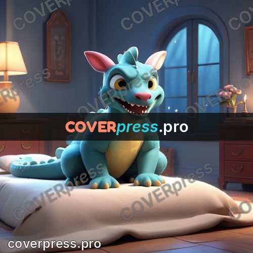 3d character illustration: blue dragon in a room