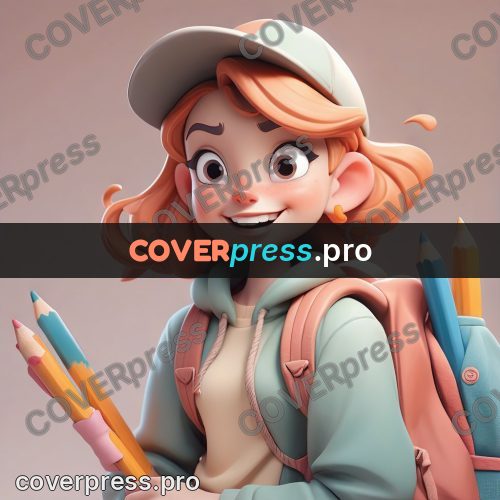 3d character illustration: girl with pencils and a backpack