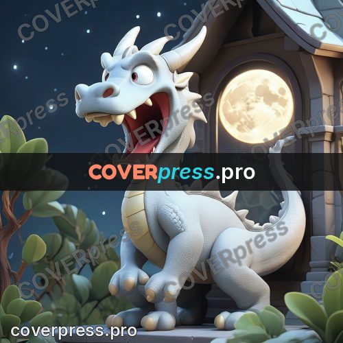 3d character illustration: white dragon by an arch