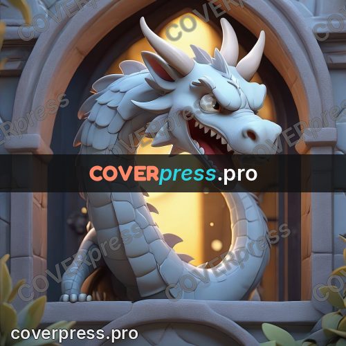 3d character illustration: white dragon by an arch