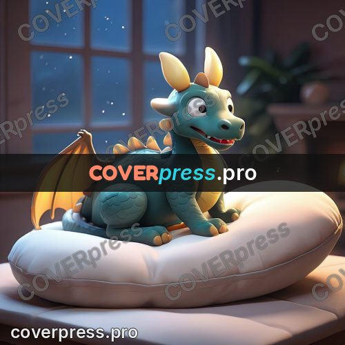 3d character illustration: dragon on a large cushion