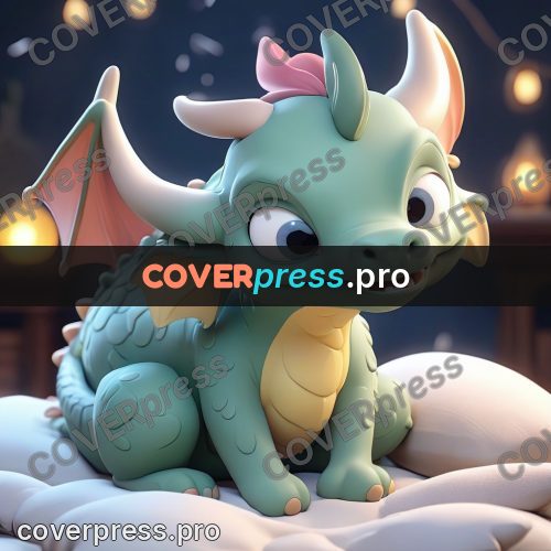 3d character illustration: dragon lying on pillows