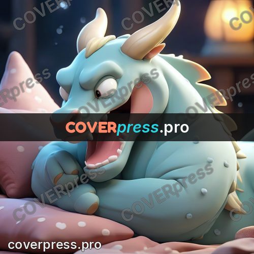 3d character illustration: dragon lying on pillows