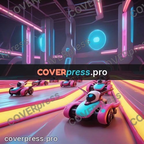 3d character illustration: race cars on a neon track