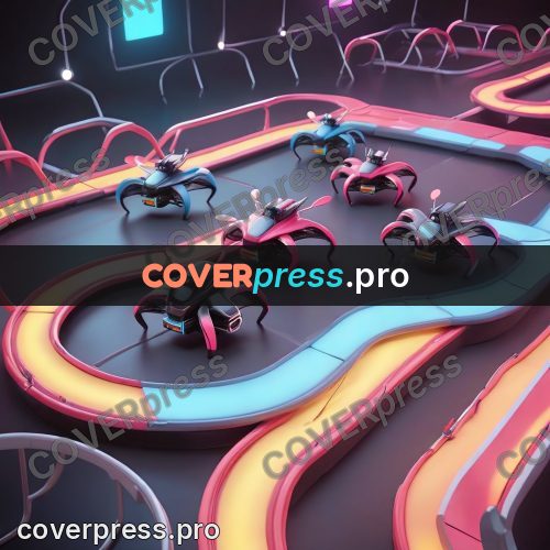 3d character illustration: race cars on a neon track