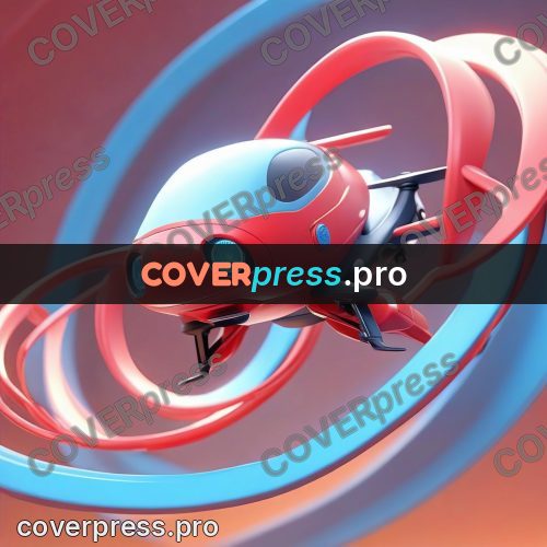 3d character illustration: red drone with spinning rotors