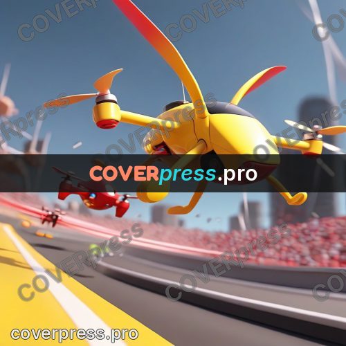 3d character illustration: yellow drone above a track