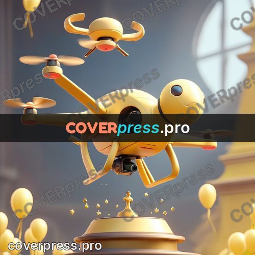 3d character illustration: gold drone above a trophy