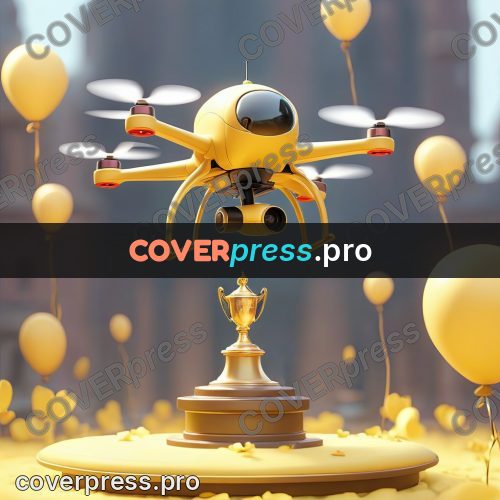 3d character illustration: gold drone above a trophy