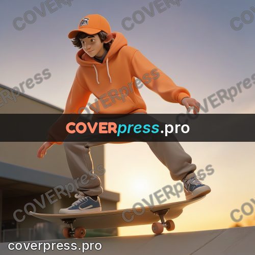 3d character illustration: skater in an orange hoodie