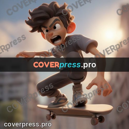 3d character illustration: skater riding down a street