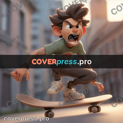 3d character illustration: skater riding down a street