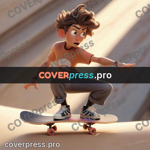 3d character illustration: skater balancing on a board
