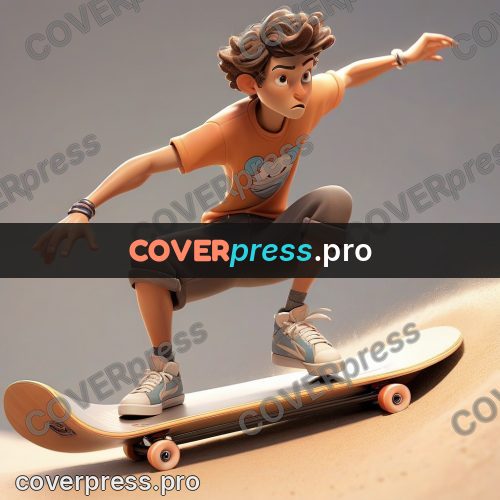 3d character illustration: skater balancing on a board