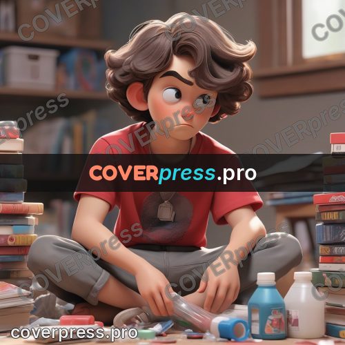 3d character illustration: teenager on the floor among things