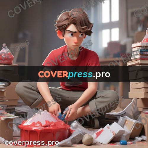 3d character illustration: teenager on the floor among things