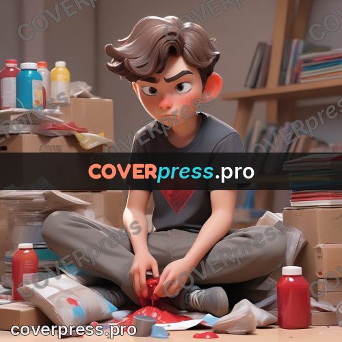 3d character illustration: teenager on the floor among things