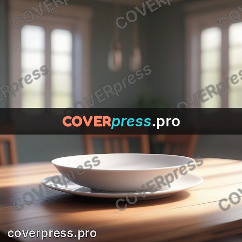 3d character illustration: white plate on a wooden table