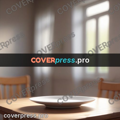 3d character illustration: white plate on a wooden table